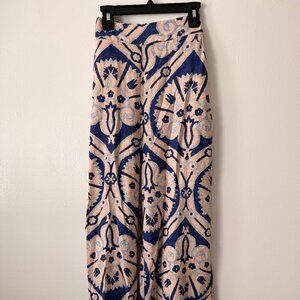 Geometric print linen-blend cropped pants (M)
